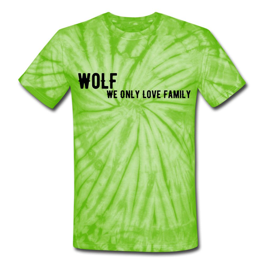Unisex Tie Dye"WoLF Breakdown" T-Shirt - spider lime green