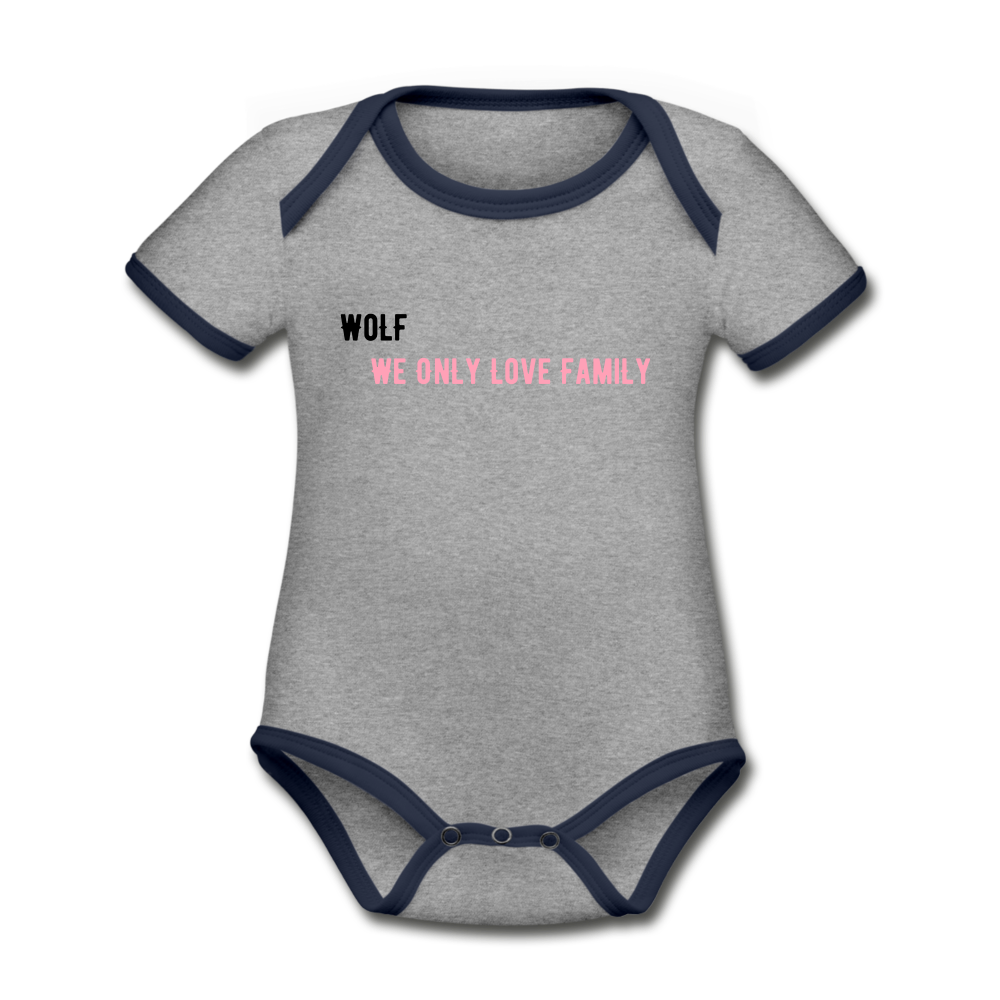 Organic Contrast Short Sleeve Baby "WoLF" Bodysuit - heather gray/navy
