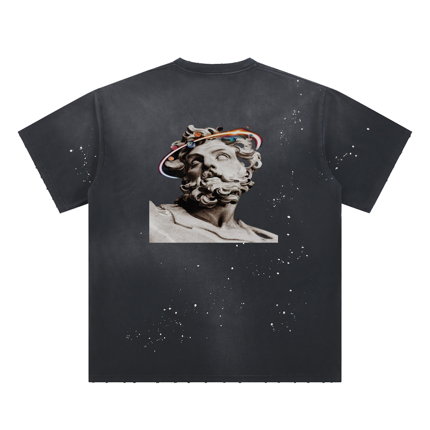 Hand-Frayed Sunfade Paint Splatter WoLF Vintage T-Shirt