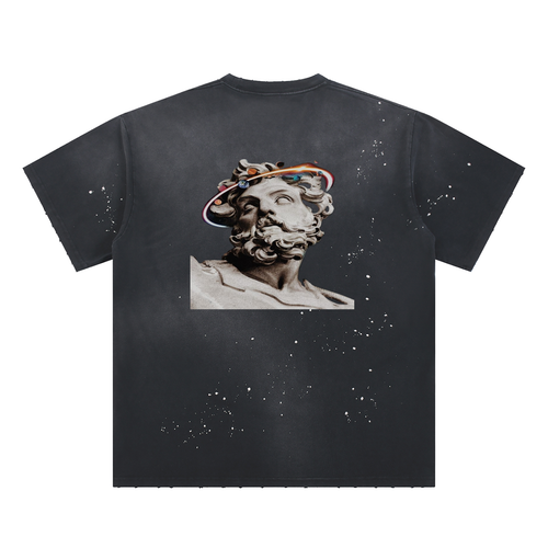 Hand-Frayed Sunfade Paint Splatter WoLF Vintage T-Shirt