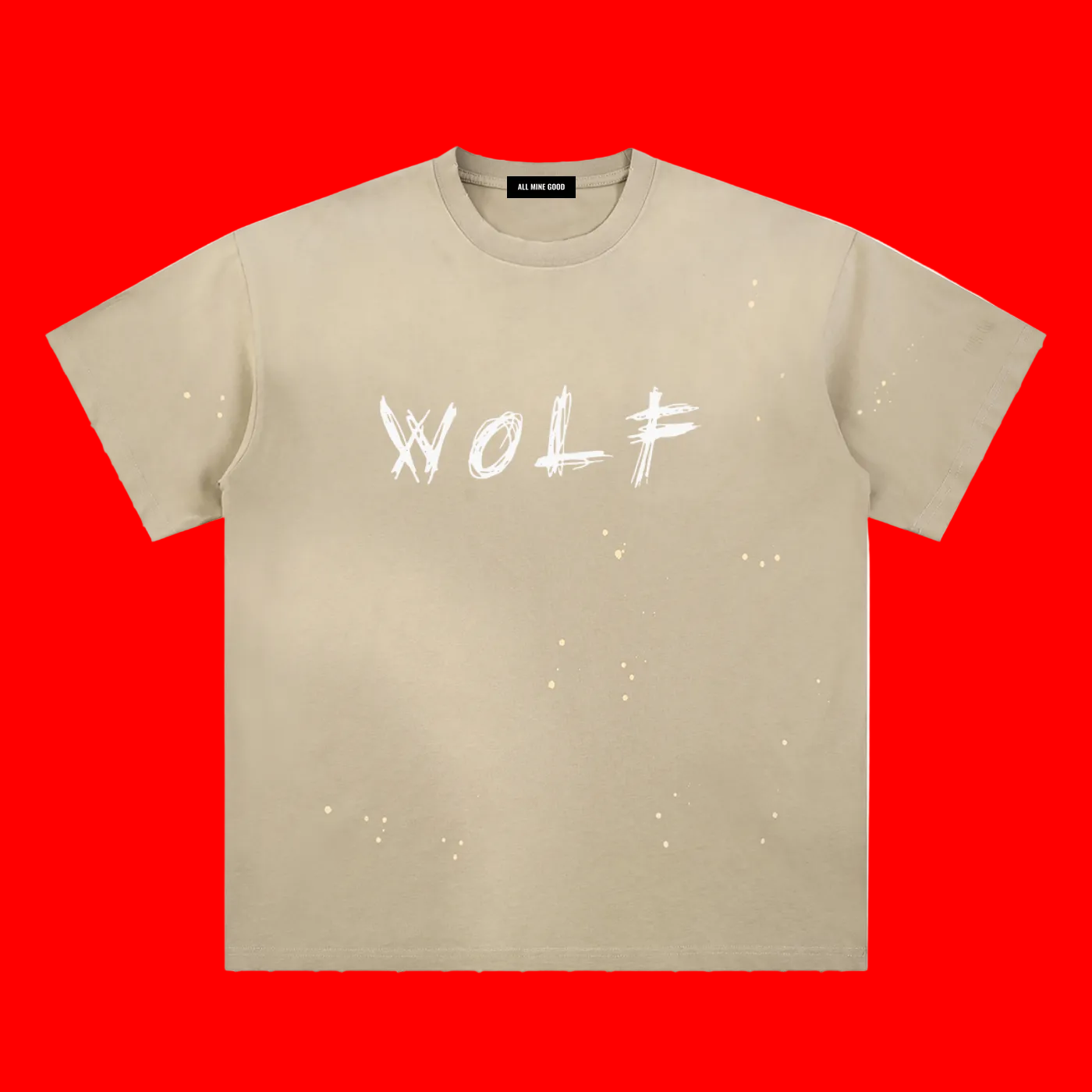 Hand-Frayed Sunfade Paint Splatter WoLF Vintage T-Shirt
