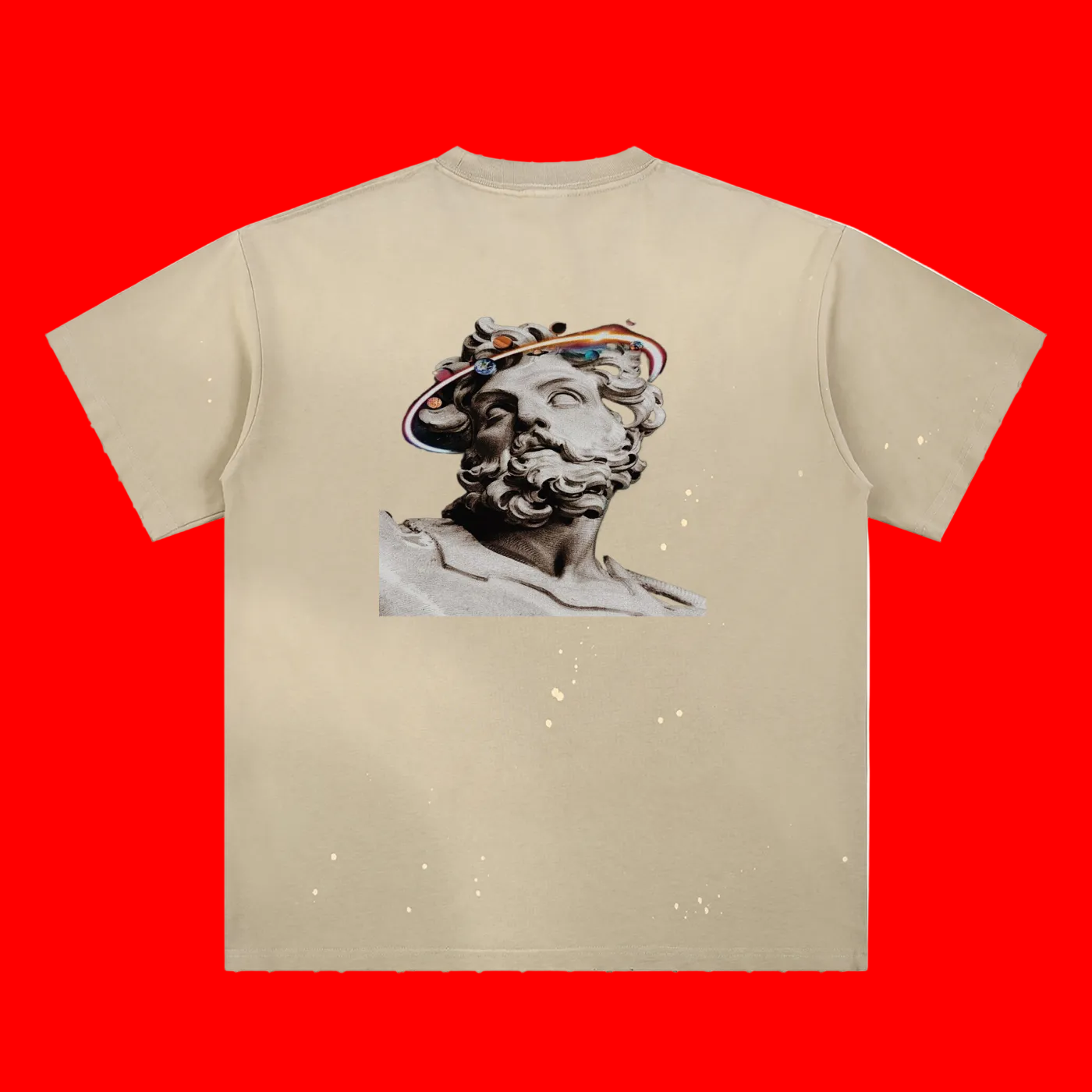 Hand-Frayed Sunfade Paint Splatter WoLF Vintage T-Shirt