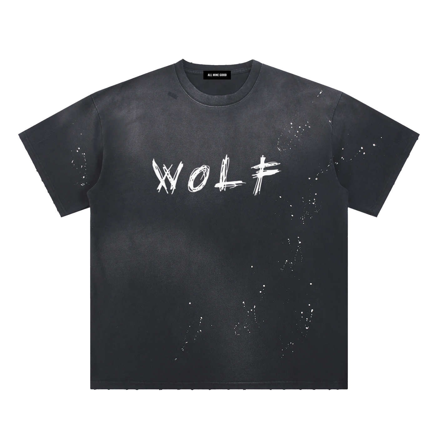Hand-Frayed Sunfade Paint Splatter WoLF Vintage T-Shirt