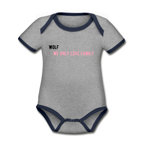 Organic Contrast Short Sleeve Baby "WoLF" Bodysuit - heather gray/navy