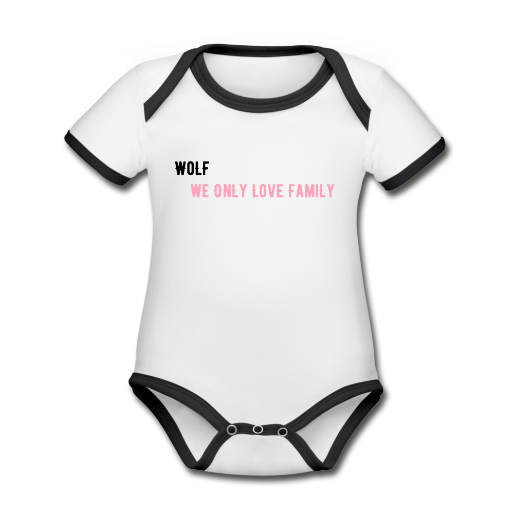 Organic Contrast Short Sleeve Baby "WoLF" Bodysuit - white/black